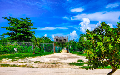 Natural tropical mexican caribbean beach entrance Playa del Carmen Mexico.