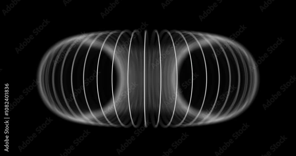 Poster abstract torus with radial lines on black background. seamless loop.