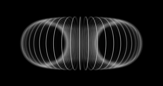 Abstract torus with radial lines on black background. Seamless loop.