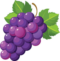 A flat design style of a bunch of grapes with a green leaf.