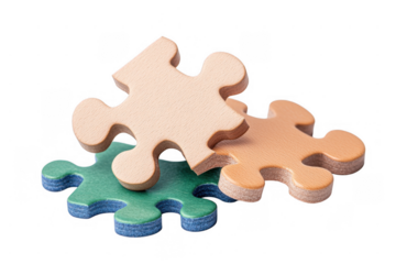 Jigsaw Puzzle with Assembled Brown Pieces Amidst Overlapping Colors