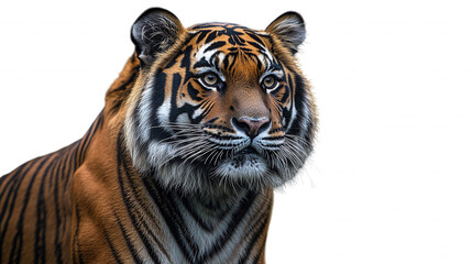Fototapeta premium Tiger stands tall majestic portrait striking black and orange striped beauty