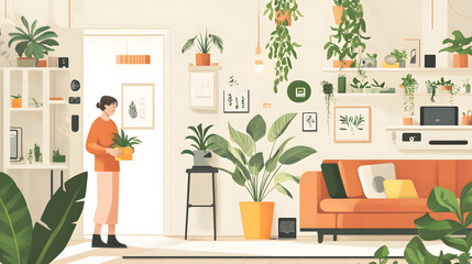 Illustration eines wohnlichen Urban-Jungle-Zimmers