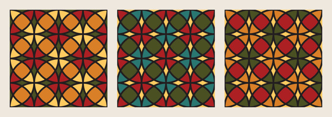 Set of seamless pattern. Medieval stained glass style.