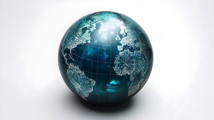 A futuristic globe displayed against a white background. World illustration on a white background. globe, environmental responsibility.  Fantasy relistic model of Earth sphere