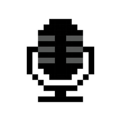 Microphone 8-bit icon game element, Studio microphone pixel item for game interface.