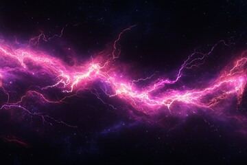 Surreal pink and violet lightning branching across night sky, intense electric glow, abstract close-up, dark dramatic background 4