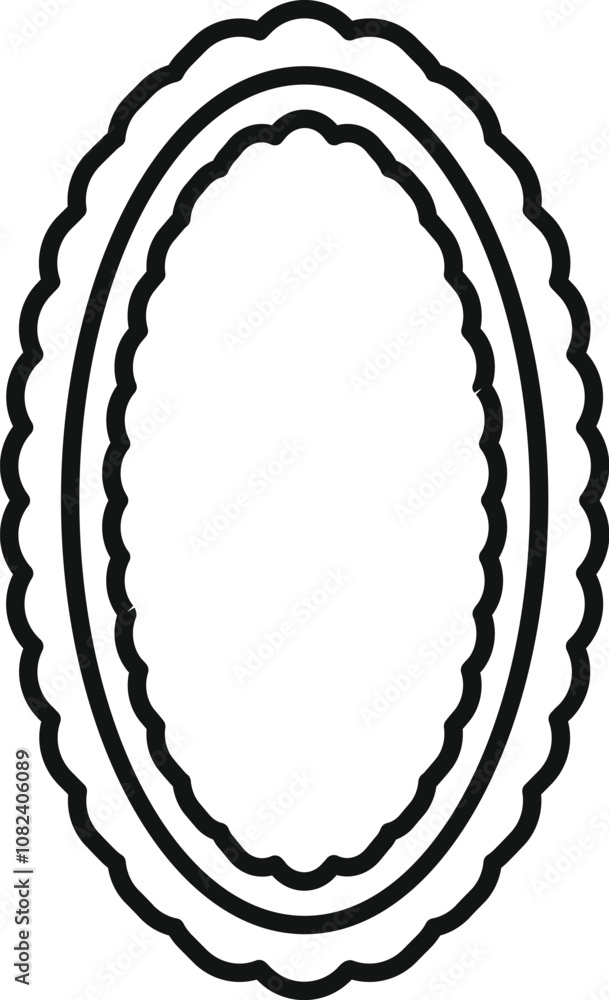 Poster oval vintage frame with wavy edges creating an elegant and classic design, perfect for adding a touc