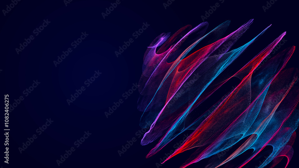 Poster Abstract background of moving lines. Information space strip. Big data visualization. 3d rendering