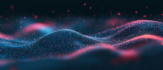 Abstract digital particle wave, futuristic technology background, dynamic point wave vector illustration, modern high-tech design, energy flow animation, sci-fi motion graphics, innovative digital art