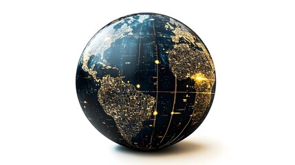 A futuristic globe displayed against a white background. World illustration on a white background. globe, environmental responsibility.  Fantasy relistic model of Earth sphere