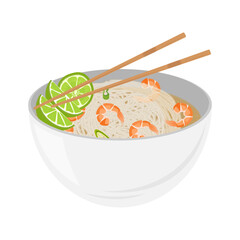 Vector Illustration Logo Clipart Bihun Bee hoon mee hoon or rice noodles soup with chopstick