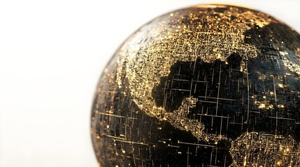 A futuristic globe displayed against a white background. World illustration on a white background. globe, environmental responsibility.  Fantasy relistic model of Earth sphere