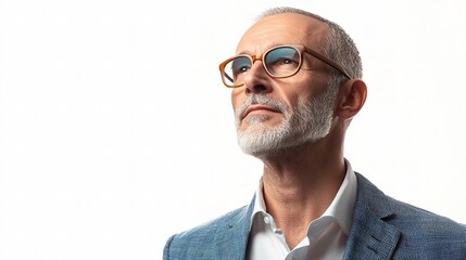 Confident Older Businessman in Formal Attire Exuding Professionalism and Wisdom with Glasses in a Studio Portrait Setting