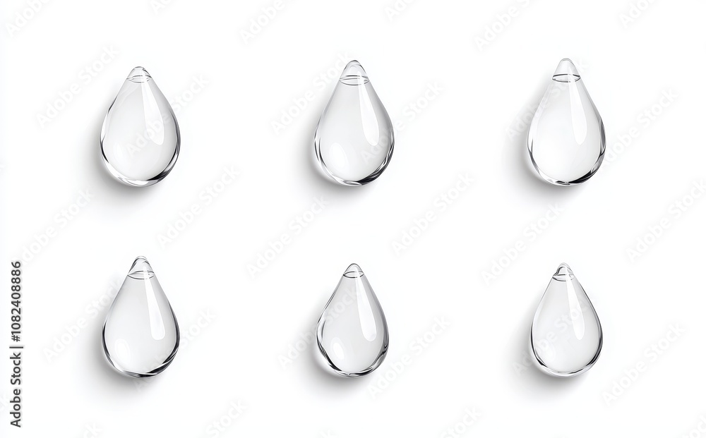 Poster modern realistic set of liquid droplets of different shapes isolated on transparent background. clea