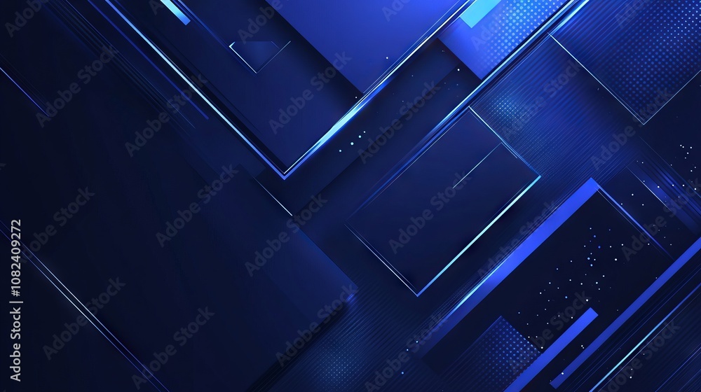 Poster vibrant blue geometric shapes in abstract technology background featuring interconnected lines and m