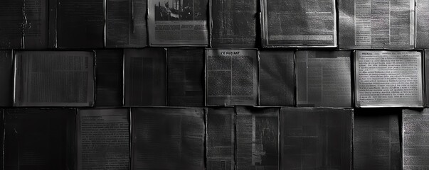 Vintage Newspaper Print on Black Background