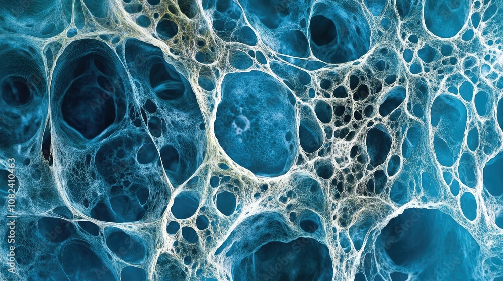 Poster intricate abstract texture of blue and white bubbles with organic patterns creating a soft and dream