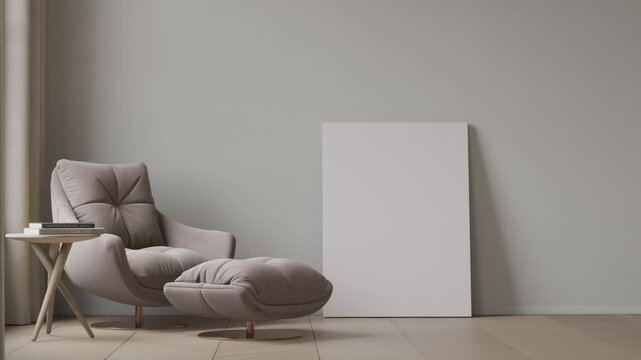 interior design scene walkthrough with blank white canvas for poster mockup