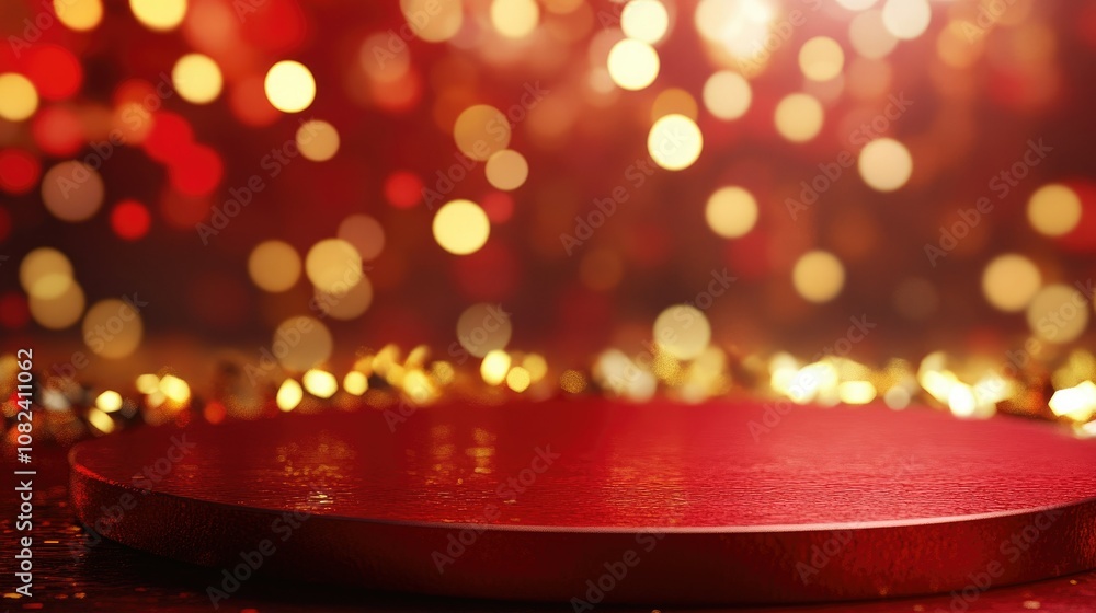 Aufkleber elegant red podium with festive golden bokeh lights creating a warm and inviting atmosphere suitable