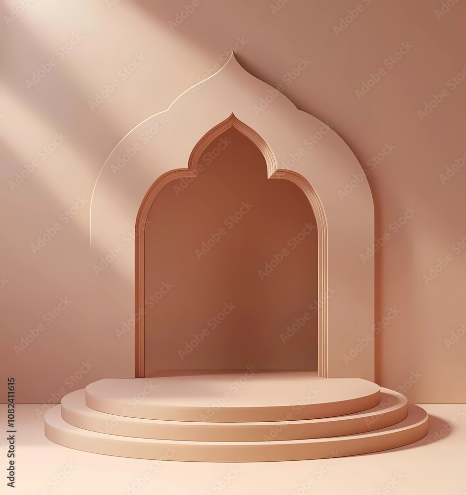 Aufkleber 3d vector podium in the shape of an islamic star for product display, with a simple and minimalistic