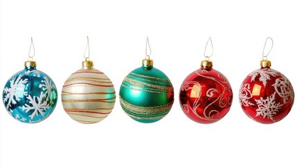 Christmas balloons, traditional theme, colorful, isolated on white background