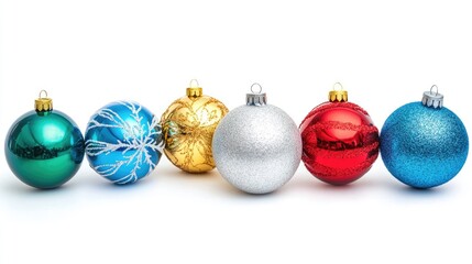 Obraz premium Christmas balloons, traditional theme, colorful, isolated on white background