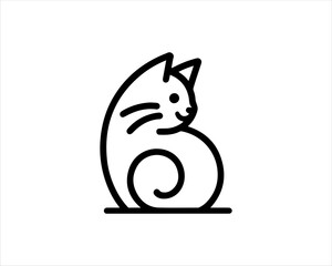 Minimal thin line cat logo vector template. Outline cat icon symbol vector illustration.