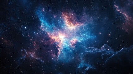 Obraz premium Vibrant Cosmic Clouds and Colorful Gas Nebulae Illuminating the Depths of Space with Celestial Bodies and Distant Stars at Night