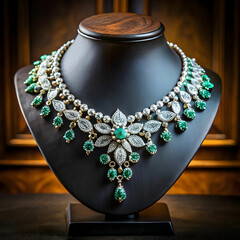 beautiful and luxury necklace on jewelry stand nec