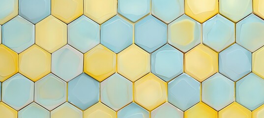 Abstract Background with Blue and Yellow Hexagonal Honeycomb Patterns