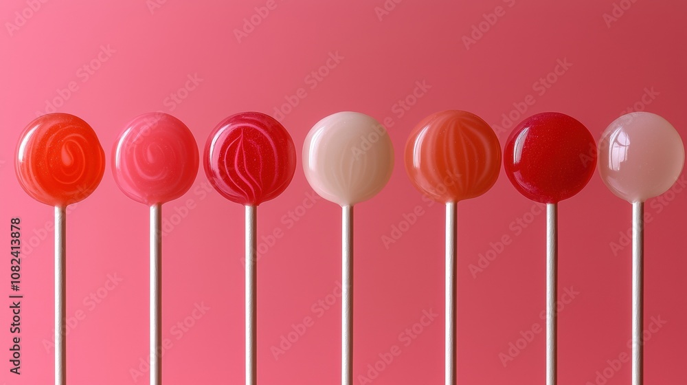 Poster a row of lollipops with different colors and designs