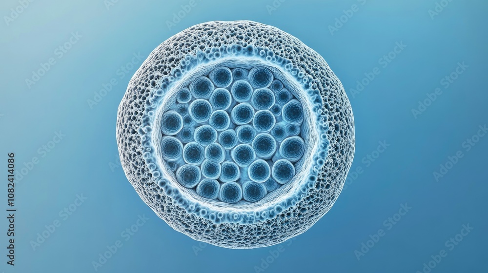 Poster microscopic view of cellular structure displaying intricate patterns and details, featuring round bu