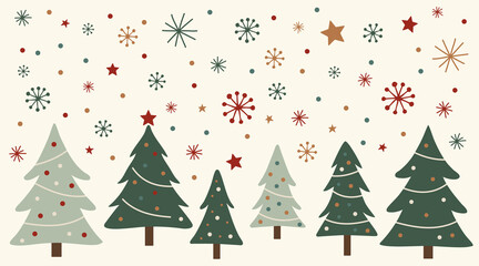 Simple Christmas Tree Illustration with Festive Stars