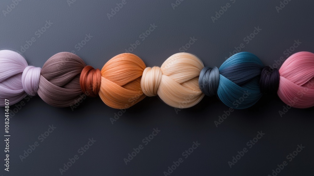 Poster a row of colorful yarns are displayed on a black background