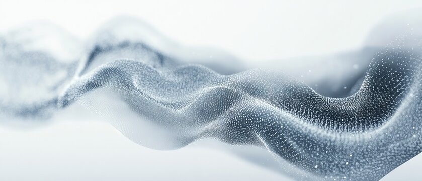 Grey and white abstract background with flowing particles illustrating futuristic digital technology concept, modern vector illustration for high-tech design projects