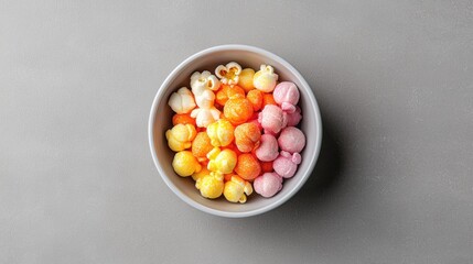 A bowl of popcorn with different colors and flavors