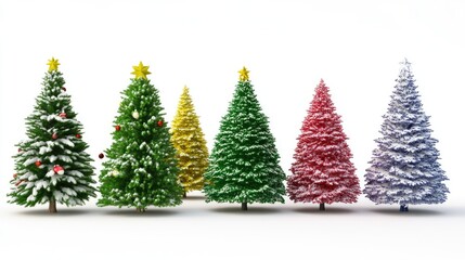 Fototapeta premium Christmas trees, traditional theme, colorful, isolated on white background