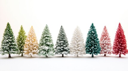 Fototapeta premium Christmas trees, traditional theme, colorful, isolated on white background