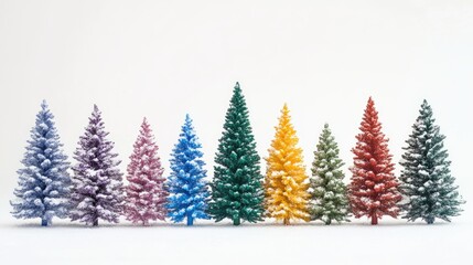 Obraz premium Christmas trees, traditional theme, colorful, isolated on white background
