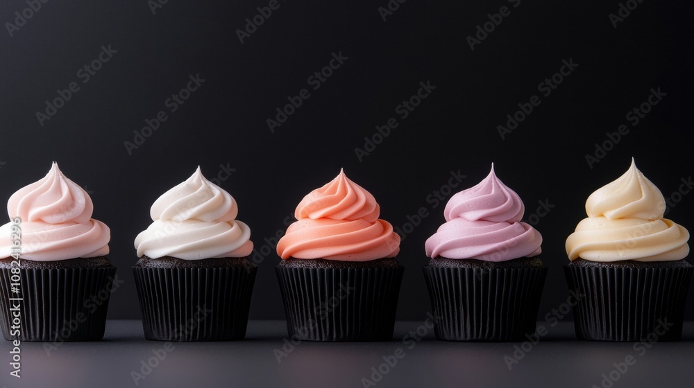 Poster a row of cupcakes with different frosting colors