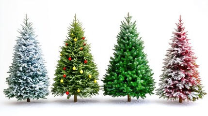 Fototapeta premium Christmas trees, traditional theme, colorful, isolated on white background