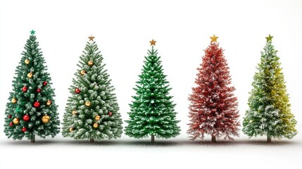 Fototapeta premium Christmas trees, traditional theme, colorful, isolated on white background