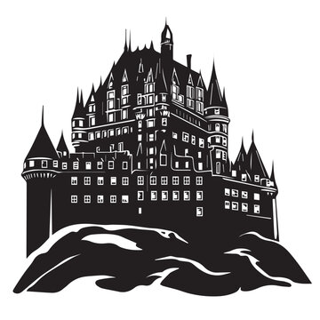 black castle silhouette on rocky terrain clip art preview