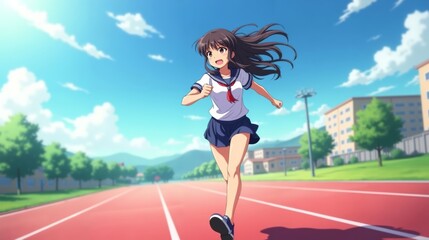 Fototapeta premium Determined Anime Girl Sprinting