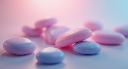 Lucid stones in pastel hues with a close-up view, depth of field, and soft, serene tones for a minimalistic abstract wallpaper.