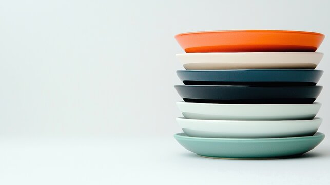 A stack of plates with different colors and sizes