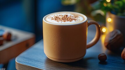 Evening Hazelnut Cappuccino in a Café Setting