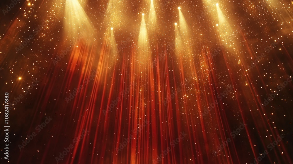 Poster glimmering stage lights and shimmering particles creating a magical atmosphere for performances and 