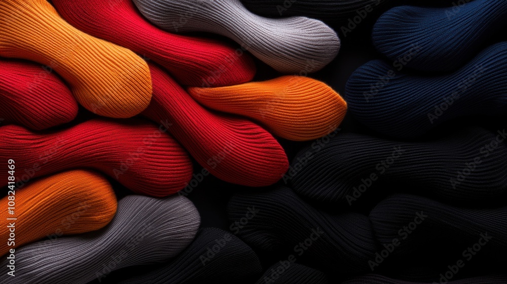 Poster a row of socks in various colors and patterns